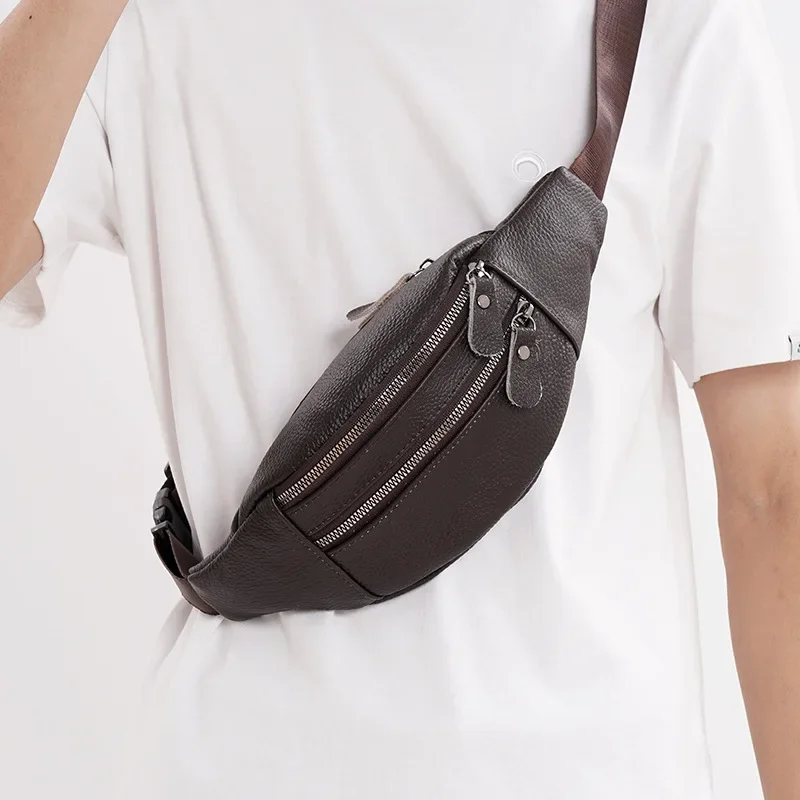 Leather Work Bag Mens - Riñonera de cuero genuino para hombre,