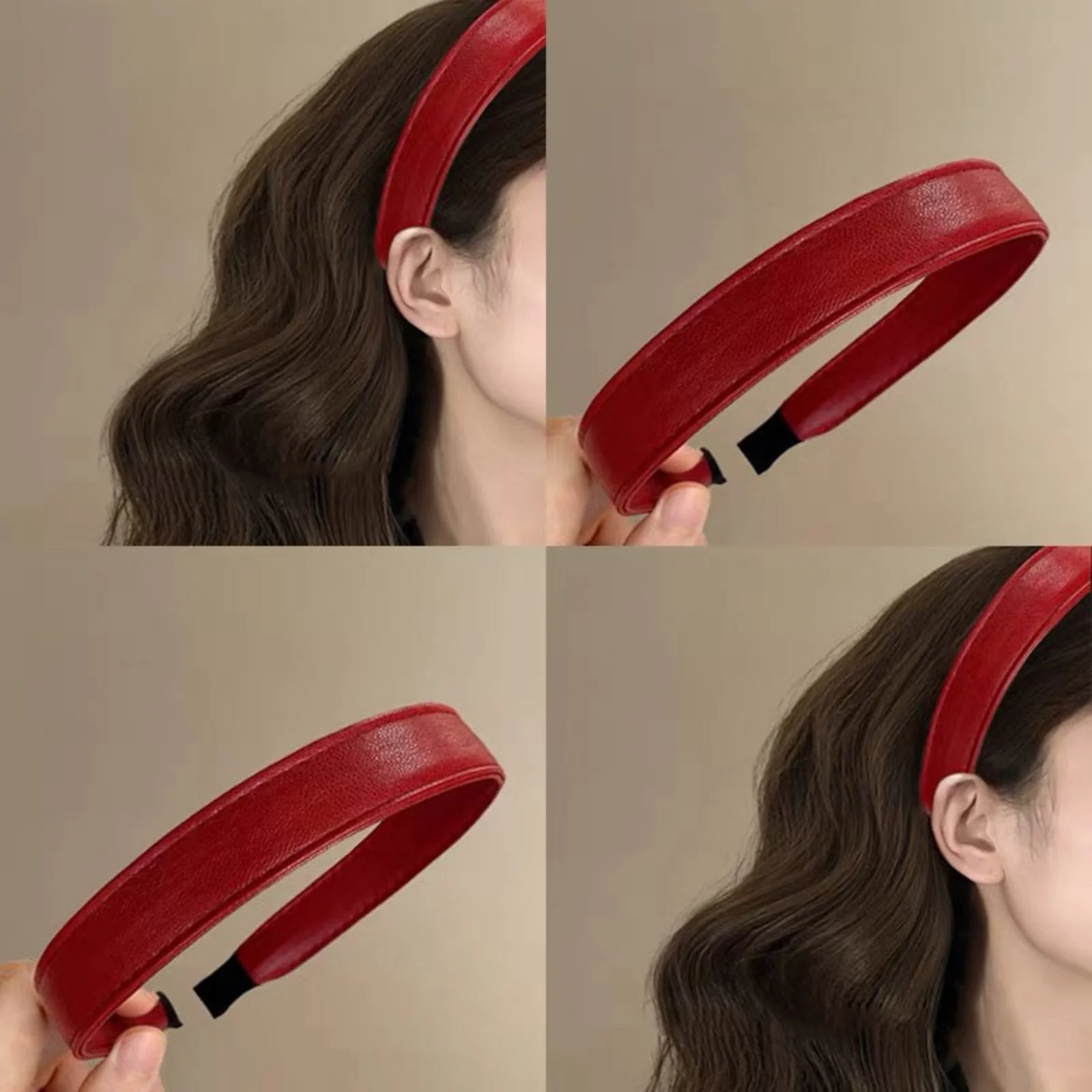 Leatherwork Pony - Diadema de cuero rojo vino retro