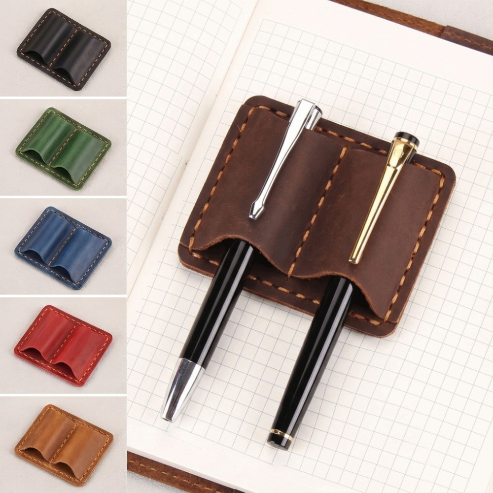 Leather Work Notepad - Portaplumas Doble de Cuero Vintage, Elegante